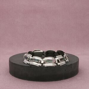 taxco mexico sterling silver vintage abalone panel link bracelet size 6in